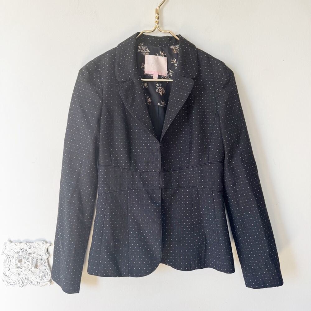 Rebecca Taylor Black and Gold Wool Polka Dot Blazer Jacket 4